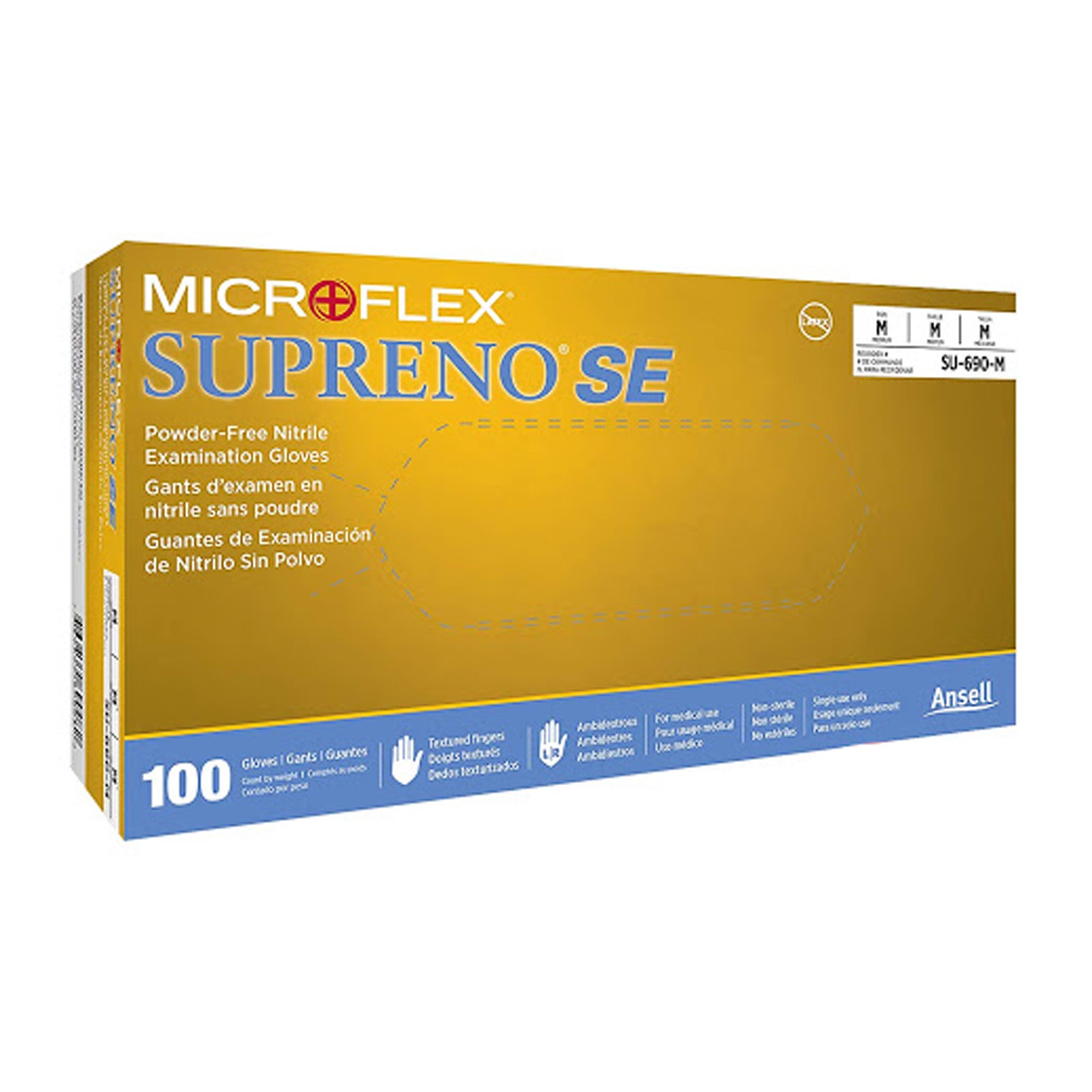 Gloves Exam Supreno® SE Medium NonSterile Nitrile Standard Cuff Length Textured Fingertips Blue Not Rated (100/BX 10BX/CS) by Ansell Healthcare Products LLC  ID SU-690-M